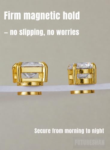 Magnetic Earrings for Men 5A Cubic Zirconia Stainless Steel Clip On Earring | 2 Pairs Fake Earrings Non Pierced Magnet Nose Stud Piercings for Women, 5/6/7/8MM Simulated Diamond, Gold/Silver/Black Color - color: Gold-Style Two-8mm