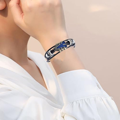 Angyape Retro Faux Leather Guitar Bracelet, Zinc Alloy Rock Music Guitar Leather Bracelet Punk Handmade Braided Multi-Layer Wrap Guitar Shape Decorative Cuff Bracelet Musical Enthusiast Gift - color: Red&Blue