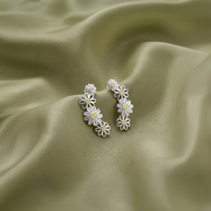 LeCalla 925 Sterling Silver Ear Crawler Earrings for Women | Flower Ear Climber Earring with Cubic Zirconia | Hypoallergenic CZ Stud Earring Cartilage Jewelry 20MM