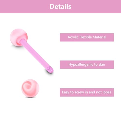 Zolure 10Pcs 14G Tongue Rings Acrylic Candy Color Tongue Piercing Jewelry Flexible Plastic Nipple Rings Tongue Barbells for Women 16mm - color: Mix 10pcs