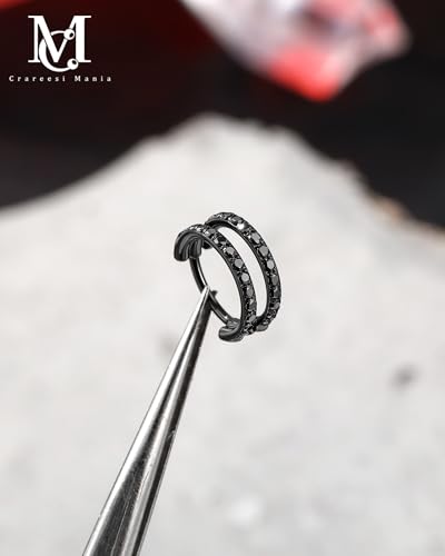 Nose Ring Hoop, 316L Stainless Steel Double Nose Rings, 20G Nose Piercing Jewelry for Women, Clear CZ Helix Cartilage Septum Nose Hoops - color: Black-8mm