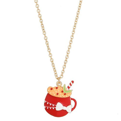 Gold Compass Charm Necklace for Women, Trendy Simple Dainty Inspirational Compass Butterfly Bow Knot Red Christmas Mug Sun Friendship Necklaces Graduation Gifts - style: Red Mug/Bow Knot