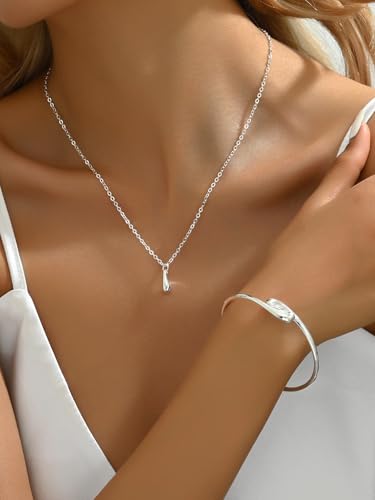 QiaTsed Women's Jewelry Set Gold Teardrop Jewelry Set Statement Elegance Jewelry with Necklace Bracelet Ring Earrings Ideal Jewelry Gift for Women - color: Silver