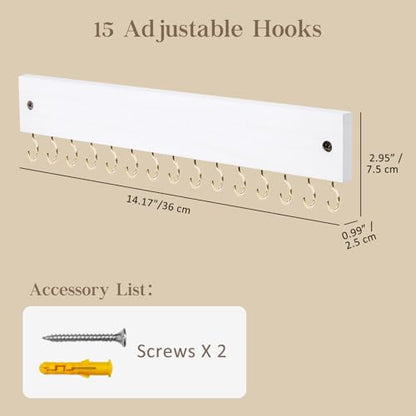Lolalet Wooden Necklace Holder for Wall with 15 Hooks -Goldwhite | Wall Mount Jewelry Hangers for Necklaces, Chains, Bracelets and Earrings, Tangle-free, Easy to Install - color: Goldwhite