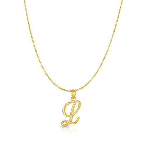 Floreo 10K Yellow Gold Charm Pendant Letter A-Z Personalized Alphabet Initial Name with optional 18 Inch Necklace - style: L