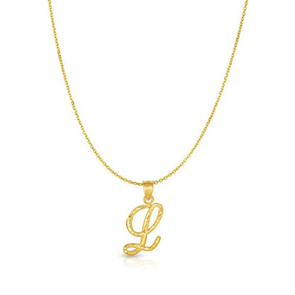 Floreo 10K Yellow Gold Charm Pendant Letter A-Z Personalized Alphabet Initial Name with optional 18 Inch Necklace - style: L