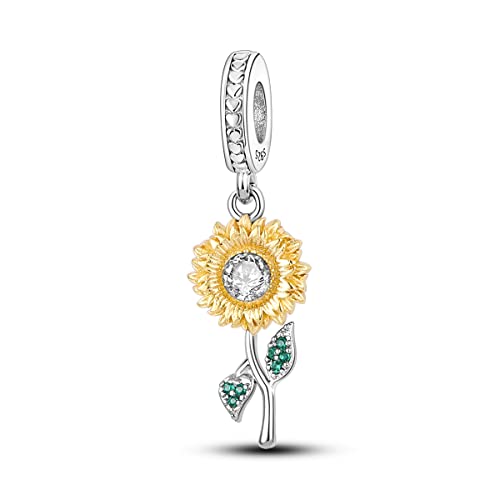 HONGRUI 925 Sterling Silver Charm for Bracelets Fashion Women Jewelry Gift - color: Golden Sunflower