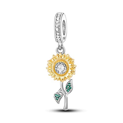 HONGRUI 925 Sterling Silver Charm for Bracelets Fashion Women Jewelry Gift - color: Golden Sunflower