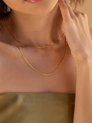 FOCALOOK Snake Chain Necklace, 1/1.2/1.5/2mm 14K Gold Plated Womens Chains | Hypoallergenic Stainless Steel Chain, Non Tarnish Rose Gold/Silver/Black Plated Finish, 14-30" Length for Everyday Layering - color: 1.2mm-14K Gold Plated, size: 16 Inches