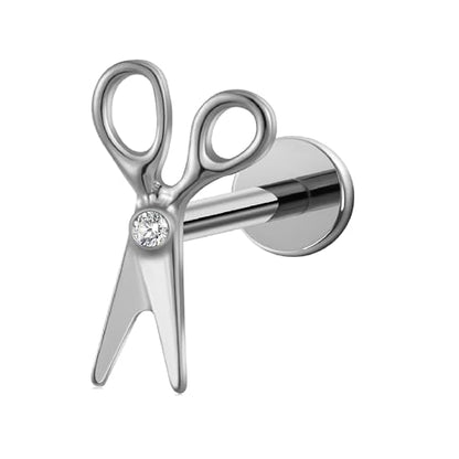 16G 6mm 8mm ASTM F136 Titanium Cartilage Piercing Jewelry Stud for Tragus Helix Conch Flat - color: Scissor - Tit
