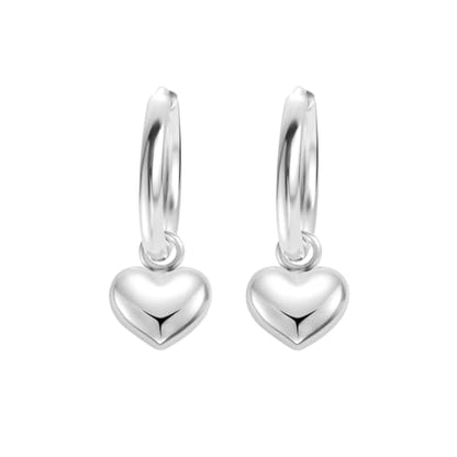 Women's Huggie Hoop Earrings with Small Cute Charm - style: Silver Puff Heart