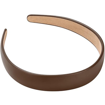WantGor 1 Inch PU Leather Headband, Wide Padded Hairband Fashion Hair Bands | Cute Womens Headbands Holiday DIY Hair Accessories (Brown) - color: Brown