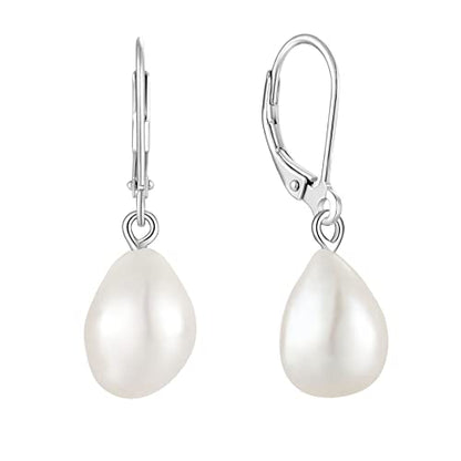 JO WISDOM 925 Sterling Silver Freshwater Pearl Hoop Earrings with Dangle Real Pearl,Simulated Pearls - color: D-10*12mm white pearl
