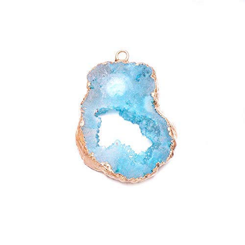 LE SKY natural stone pendant, irregular plated gold edge crystal agate stone pendant for jewelry making DIY necklace charms 25X30-35X45mm (2 Pcs) - color: blue