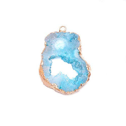 LE SKY natural stone pendant, irregular plated gold edge crystal agate stone pendant for jewelry making DIY necklace charms 25X30-35X45mm (2 Pcs) - color: blue