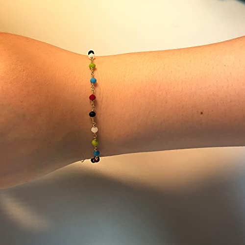 Womens Dainty Gold Chain Bracelet,Simple Layered Chain Bracelets,Beaded Turquoise Bracelet,Charm Crystal Bar,Heart,Karma,Triangle,Pearl Bracelets for Women - color: Multi-Color Crystal