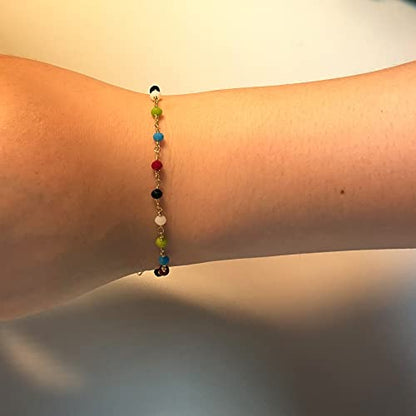 Womens Dainty Gold Chain Bracelet,Simple Layered Chain Bracelets,Beaded Turquoise Bracelet,Charm Crystal Bar,Heart,Karma,Triangle,Pearl Bracelets for Women - color: Multi-Color Crystal