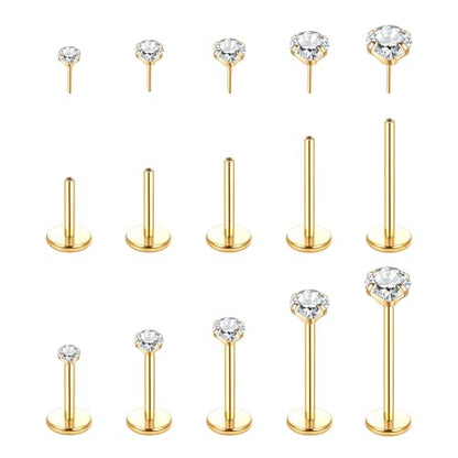 Aumeo 20G 18G 16G Threadless Push in Nose Rings Studs Surgical Steel Labret Jewelry Monroe Lip Rings Studs Medusa Ashley Piercing Jewelry for Women - color: Gold, size: 20g*6/7/8/10/12mm