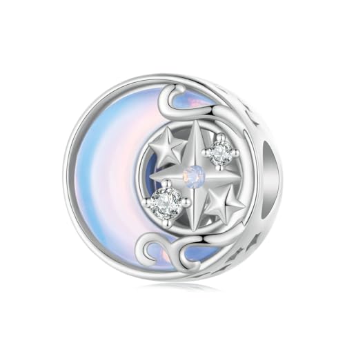 Animal Charms for Bracelets 925 Sterling Silver Bead Charms Bee Butterfly Fox Charm Fits Bracelets and Necklaces Cute Charms for Women - color: light blue moon stars