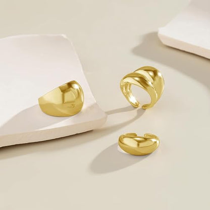 HUASAI Gold Stackable Rings Set for Women Boho Dainty Moon Star Pearl Leaf Cubic Zirconia Heart Midi Pinky Trendy Jewelry Birthday Gifts - color: B6 Gold Chunky Rings 3 Pcs