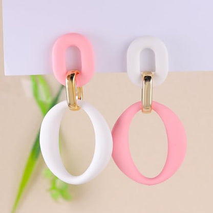 Geometric Square Earrings for Women Lightweight Colorful Color Block Acrylic Chunky Geometric Rectangle Oval Link Chain Statement Earring - style: White Pink -O