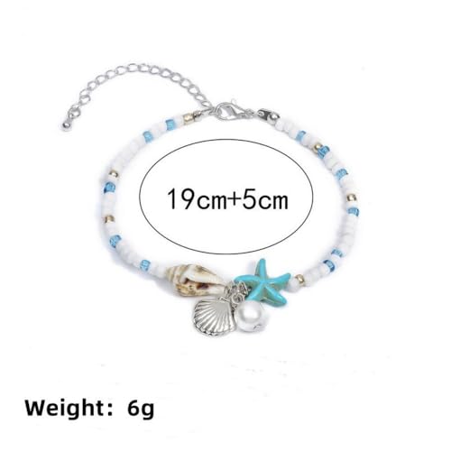Shell Starfish Bracelet Seahorse Conch Starfish Sea Shell Pearls Charm Stone Bracelet Statement Bohemian Sea Themed Beach Jewelry for Women - color: Blue A