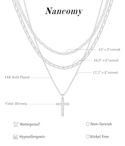 Layered Gold Cross Necklaces for Women, Stack Stackable 14K Gold/Silver Plated Cubic Zirconia Pendant Necklace Set Dainty Choker Layering Necklaces for Women Faith Jewelry Religious Gift - style: Silver-1