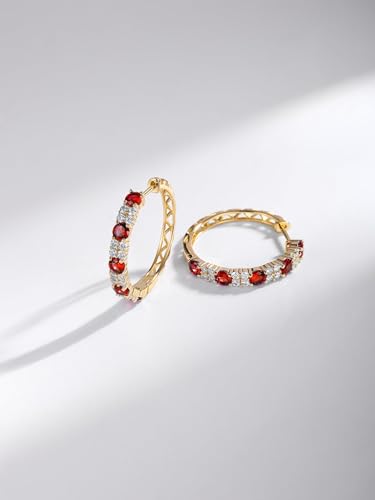 Women's Huggie Hoops with Birthstone 925 Sterling Silver Huggie Stud Hypoallergenic 14K Gold Plated Moissanite Earrings -Emerald Sapphire Ruby Hoop Earrings, Size 20 25mm - color: A -Ruby Gold, size: 20mm (0.78 Inch)