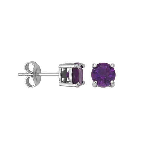 Amazon Essentials Sterling Silver Round Birthstone Stud Earrings - color: Purple Amethyst, February