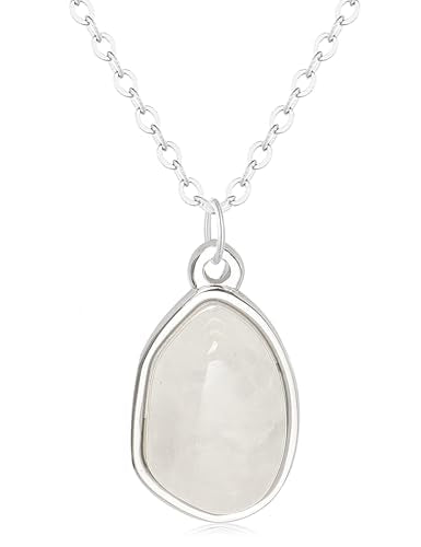 Stone Pendant Necklaces Gemstone Dangle Necklace 18K Gold Plated Teardrop Pendant Necklace for Women - color: White Silver