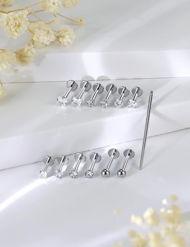 16G Lip Labret Medusa Rings Studs Internally Threaded 316L Surgical Steel Snake Bite Lip Rings Flat Back Catilage Tragus Helix Daith Earrings Piercings Jewelry for Women Men 8mm - color: 16G-6mm 8mm 10mm Bars + Piercing Taper