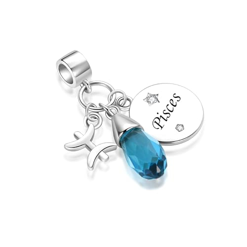 LSxAB Birthday Birthstone Zodiac Sign Charm Compatible with Pandora Charms Bracelets for Women - style: 03 Pisces