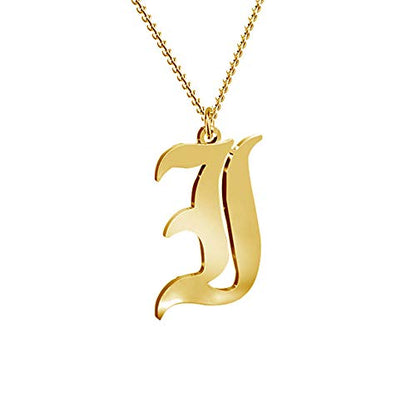 Women's Old English Initial Necklace 18K Gold Plated Stainless Steel Letter Pendant Gift - style: I