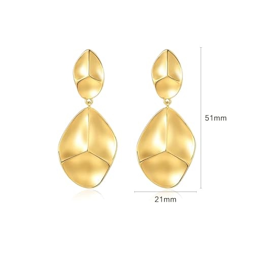 Large Geometric Drop Dangle Earrings for Women Pearl Teardrop Disc Rectangle Oval Fishtail Shell Shaped Textured Dangle Studs Earrings for Women - color: Gold-Irregular