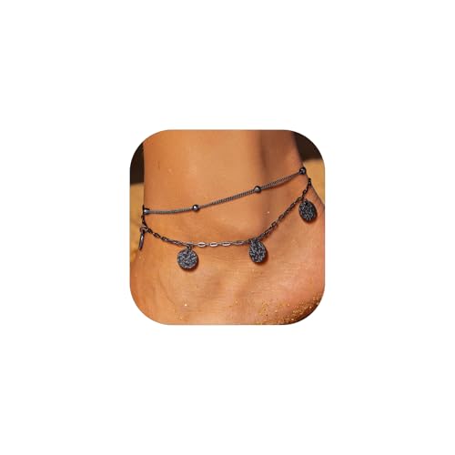PROSTEEL Ankle Bracelets for Women Waterproof, Layered Stainless Steel Summer Beach anklets, Silver/Gold 8-10.5 Inch Adjustable, Come with Box - color: Black, size: Ball Station & Paperclip