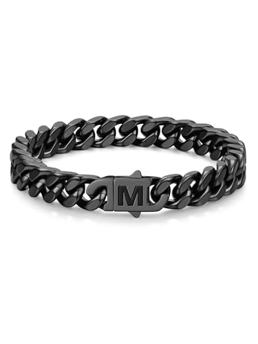 Bandmax Mens Hip Hop Cuban Link Bracelets 5/7/9/12MM Stainless Steel Miami Curb Chain Bracelet Silver/Gold Plated/Black Wristlet Chains for Men 7"-9" - color: 20 9MM Black-Custom