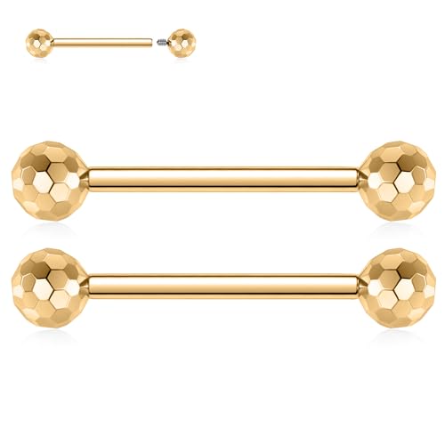 PEAKLINK Internally Threaded Nipple Rings Titanium Nipple Bars Piercing Jewelry 1 Pair Tongue Rings Eyebrow Jewelry Bridge Piercings - color: Gold Cuts Nipple Curved Barbell