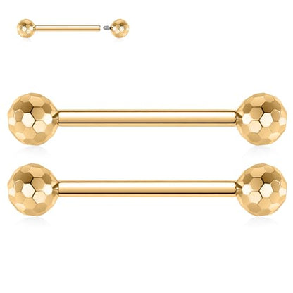 PEAKLINK Internally Threaded Nipple Rings Titanium Nipple Bars Piercing Jewelry 1 Pair Tongue Rings Eyebrow Jewelry Bridge Piercings - color: Gold Cuts Nipple Curved Barbell