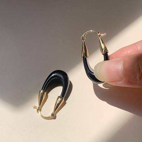 Acrylic Hoop Earrings for Women, Gold Plated Resin Chunky Hoops, Lightweight Teardrop Oval Round Drop Earrings Hypoallergenic Fun Fashion Trendy Jewelry