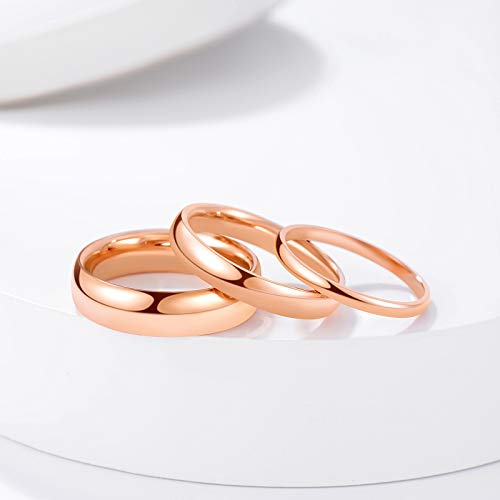 KAZITSAN 2mm 4mm 6mm Stainless Steel Rings for Women Men High Polish Plain Dome Silver/Gold/Rose Gold Wedding Band Comfort Fit - color: 4mm-RoseGold