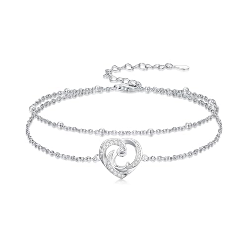 Dorunmo Initial Anklet 925 Sterling Silver Letter A-Z Layered Heart Anklet Beach Jewelry Birthday Gifts for Women - color: C