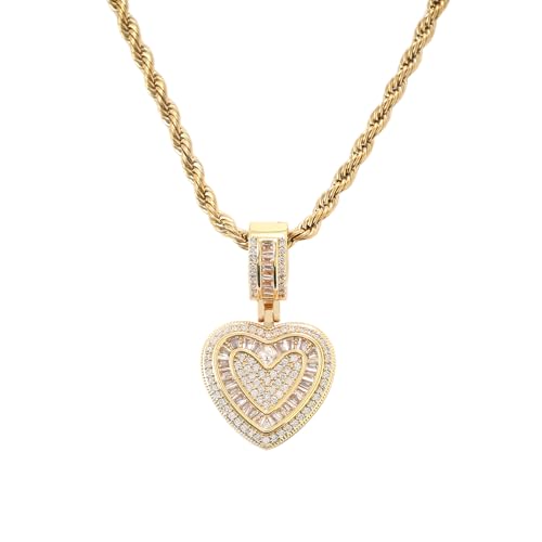 Lulu Mel Silver Heart Necklace 14K Gold Plated Heart Pendant Cubic Zirconia Necklace for Women Men, Iced Out Love Necklace Jewelry Gift Valentine's Day/Mother's Day/Christmas/Anniversary/Birthday Gift - color: Gold, style: Small Heart