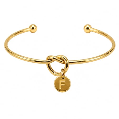 LemonRose Initial Bracelets for Women - Dainty Tie the Knot Letter A-Z 14K Gold Plated for Women Gold Cuff Bracelet for Womens Jewelry Personalized Bridesmaid Proposal Gifts - color: Gold F