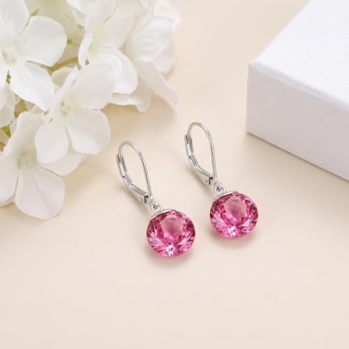 Pearl Leverback Earrings for Women Dangle Round Gemstone Earrings Birthstone Jewelry Gift Anniversary for Her - color: 10 October birthstone