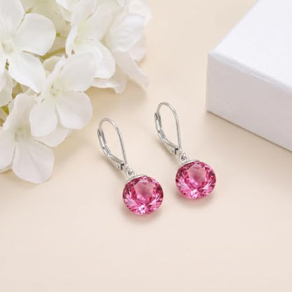 Pearl Leverback Earrings for Women Dangle Round Gemstone Earrings Birthstone Jewelry Gift Anniversary for Her - color: 10 October birthstone