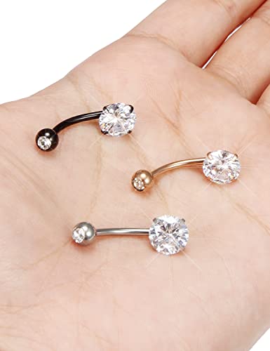 Long Belly Button Ring 6mm 8mm 10mm 12mm 14mm Surgical Stainless Steel Round Cubic Zirconia Navel Barbell Long Bar Belly Button Piercing Jewelry Silver, black, rose gold belly ring - color: 3pcs-12mm-colour mixture belly rings