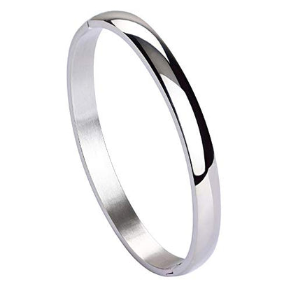 Stainless Steel Bracelet for Women Girls High Polished Bracelet Grooved Cuff Bangle 7" - style: 6mm Wide