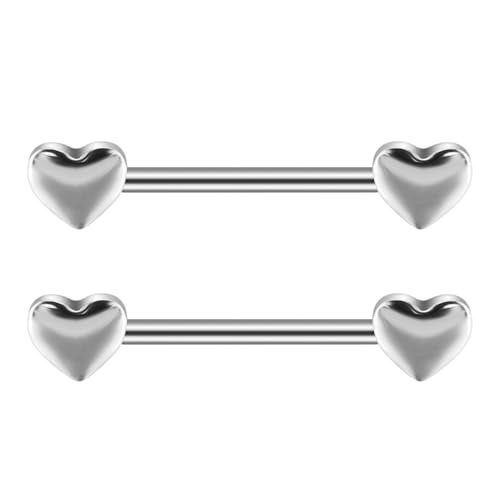 14G Minimalist Heart Nipple Rings Stainless Steel Love Hearts Nipplerings Straight Tongue Rings Barbell Bar Piercing Body Jewelry for Women - color: Silver