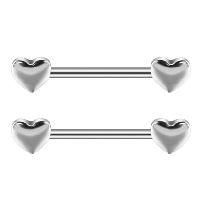 14G Minimalist Heart Nipple Rings Stainless Steel Love Hearts Nipplerings Straight Tongue Rings Barbell Bar Piercing Body Jewelry for Women - color: Silver