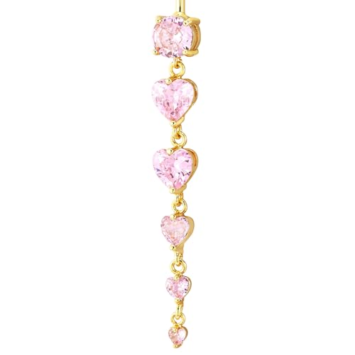 COOLSTEELANDBEYOND Steel Belly Chain Belly Button Ring Body Jewelry Piercing Navel Ring with Long Dangle Cubic Zirconia - color: G-Metal Color: Gold